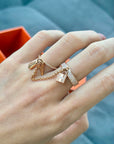 Hermes Rose Gold and Diamonds Double Ring Size 53