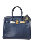 Birkin 30 Ostrich Bleu Navy Gold Hardware Ostrich