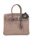 Birkin 30 Ostrich Gris T Palladium Hardware