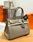 Birkin 30 Ostrich Gris T Palladium Hardware □P