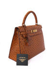 Kelly 28 Ostrich Chestnut Gold Hardware