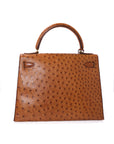 Kelly 28 Ostrich Chestnut Gold Hardware