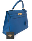 Kelly 32 Bleu France Gold Hardware Epsom