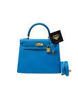 Kelly 25 Bleu Hydra Gold Hardware Chevre C