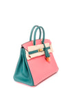 Birkin 25 Special Order Rose Azalee / Vert Vertigo Brushed Gold Hardware Epsom A