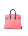 Birkin 25 Special Order Rose Azalee / Vert Vertigo Brushed Gold Hardware Epsom A