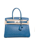Birkin 30 Ostrich Bleu Mykonos Palladium Hardware □Q