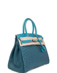 Birkin 30 Ostrich Touch Palladium Hardware Cobalt (Ostrich) - Colvert (Clemence) - Turquoise (Swift) □R