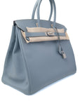Birkin 35 Bleu Lin Palladium Hardware Epsom □Q