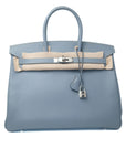 Birkin 35 Bleu Lin Palladium Hardware Epsom □Q