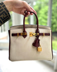Birkin 25 Special Order Nata / Rouge H with Brushed Gold Hardware Togo Z