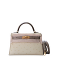 Mini Kelly 20 Craie / Etoupe Gold Hardware Ostrich U