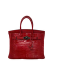Birkin 35 Crocodile Rouge Palladium Hardware □O
