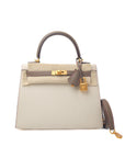 Kelly 25 Nata/Etoupe Brushed Gold Hardware Epsom D