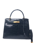 Kelly 28 Croco Noir Gold Hardware 〇L