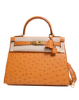 Kelly 28 Ostrich Chestnut Gold Hardware A
