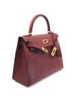 Kelly 28 Ostrich Rouge H Gold Hardware