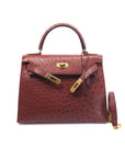 Kelly 28 Ostrich Rouge H Gold Hardware