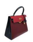 Kelly 28 Tricolor Navy / Rouge H / Rouge Vit Gold Hardware Box