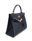 Kelly 32 Noir GHW Retourne Box Leather