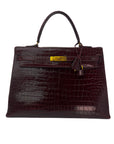 Kelly 35 Porosus Croco Bordeaux Gold Hardware