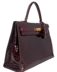 Kelly 35 Porosus Croco Bordeaux Gold Hardware