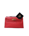 Kelly Pochette Ostrich Rouge Casaque Gold Hardware A
