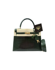 Kelly 25 Croco Dark Emerald Green Gold Hardware □B