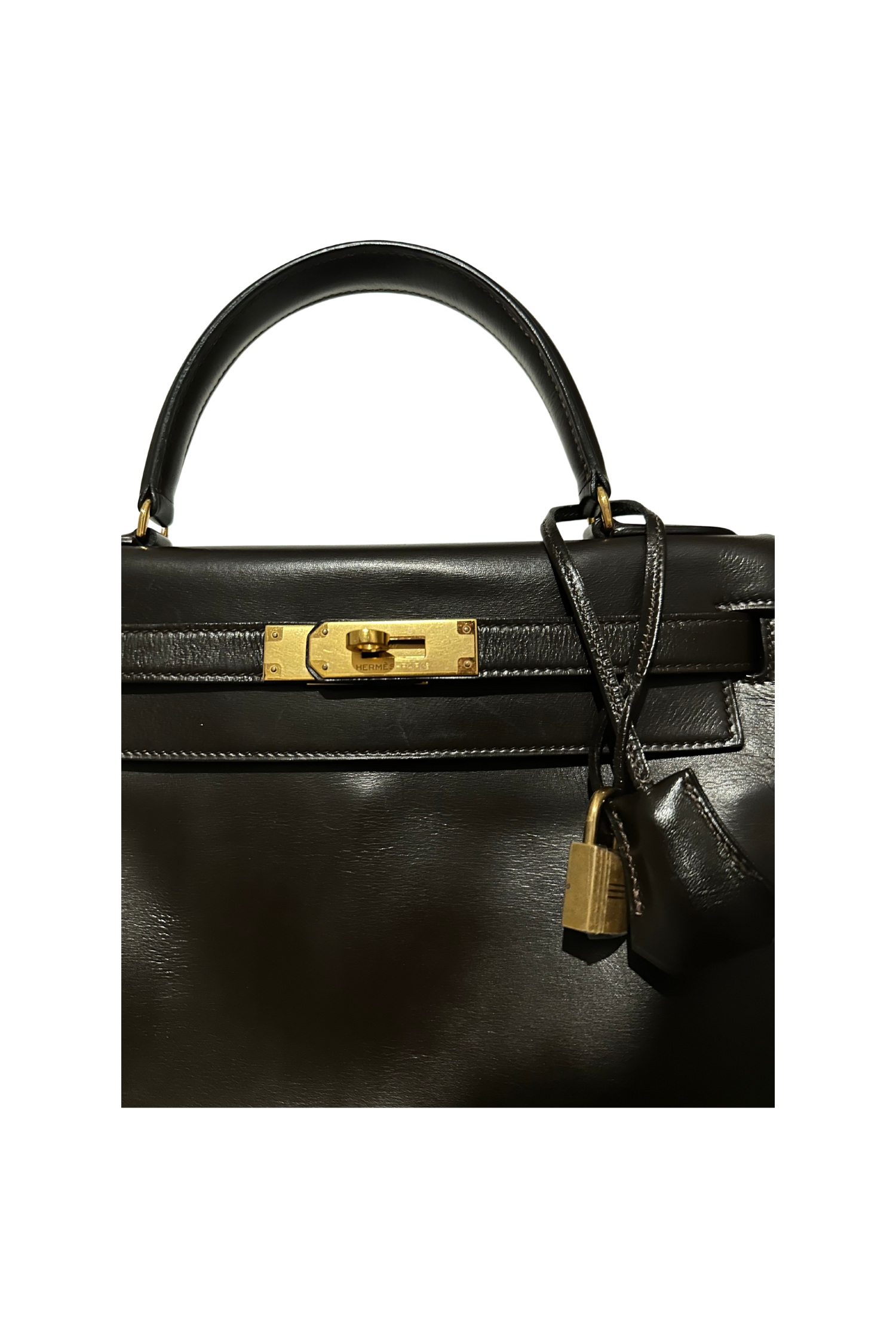 Kelly 28 Chocolat Gold Hardware Box Leather