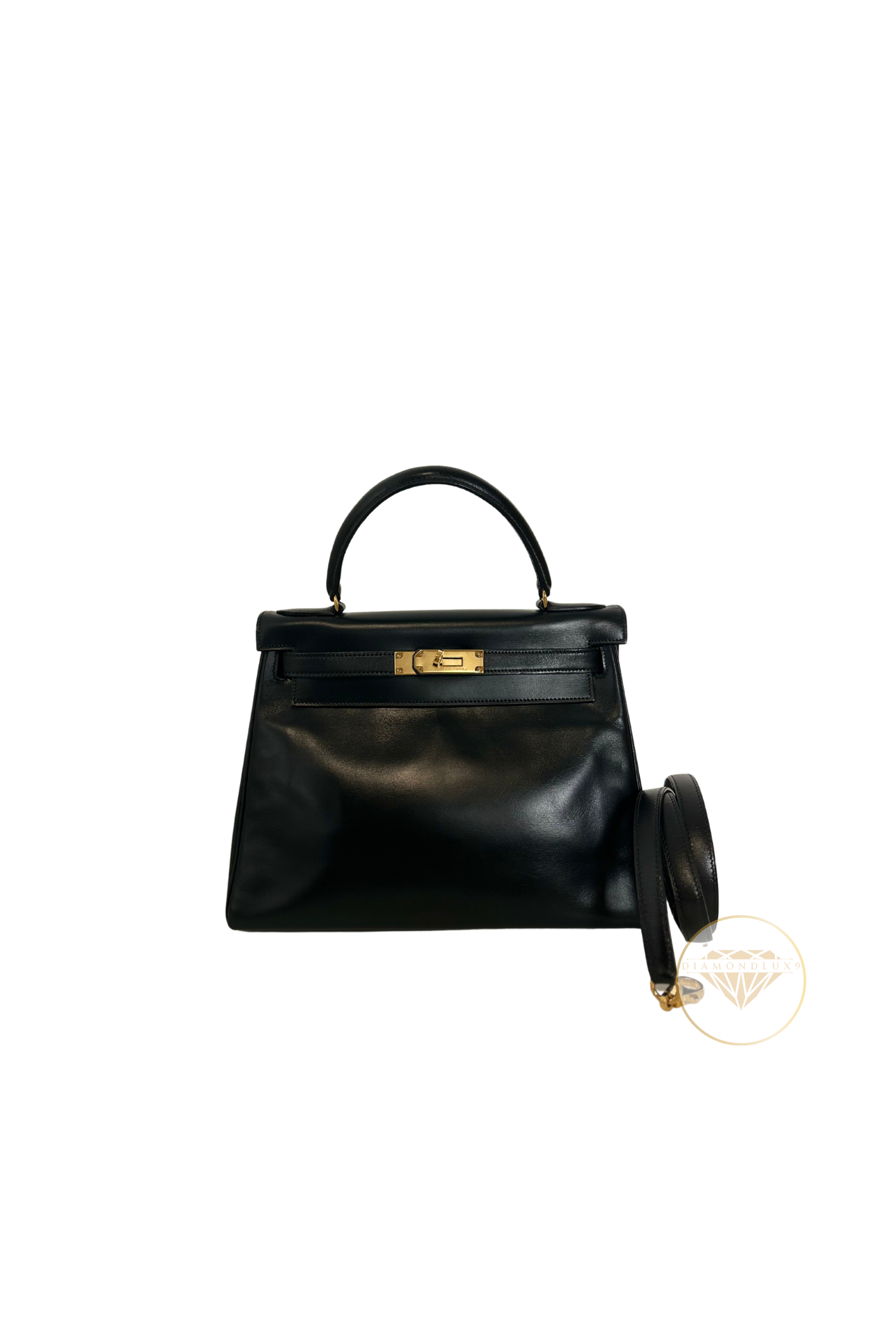 Kelly 28 Noir Gold Hardware Box Leather