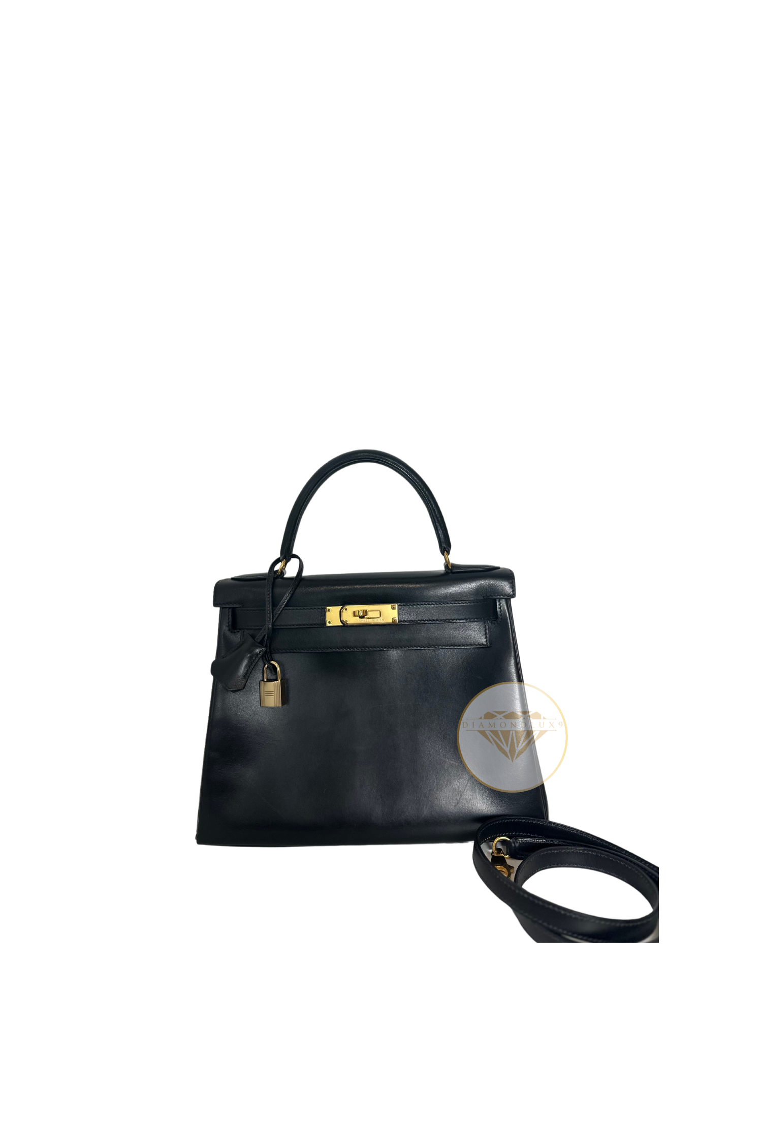 Kelly 28 Noir Gold Hardware Box Leather