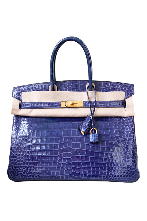 Birkin 35 Croco Bleu Saphir Gold Hardware