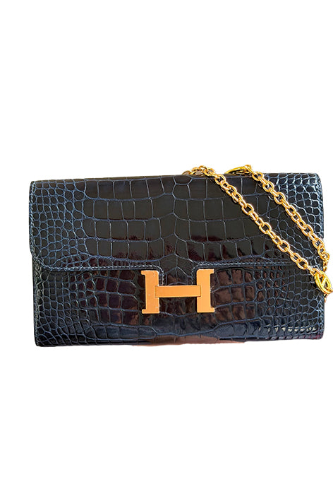 Constance Wallet Alligator Bleu Marine Gold Hardware