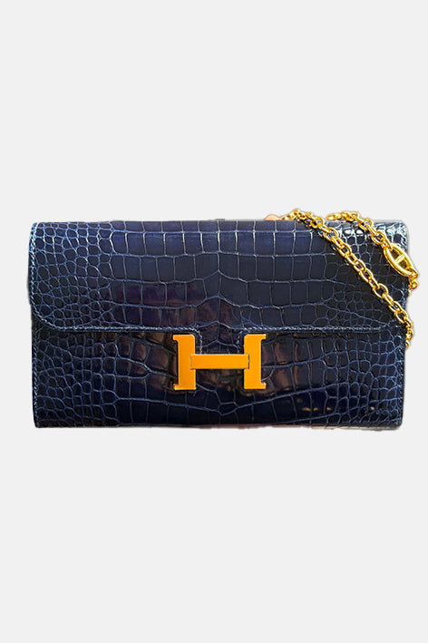 Constance Wallet Alligator Bleu Saphir Gold Hardware