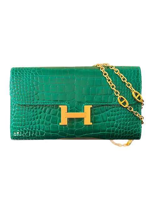 Constance Wallet Alligator Emerald Gold Hardware