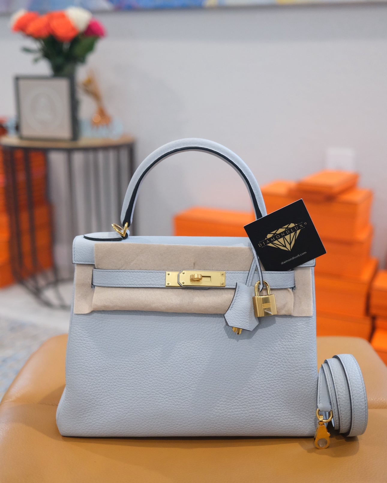 Kelly 28 Bleu Pale Gold Hardware Togo U