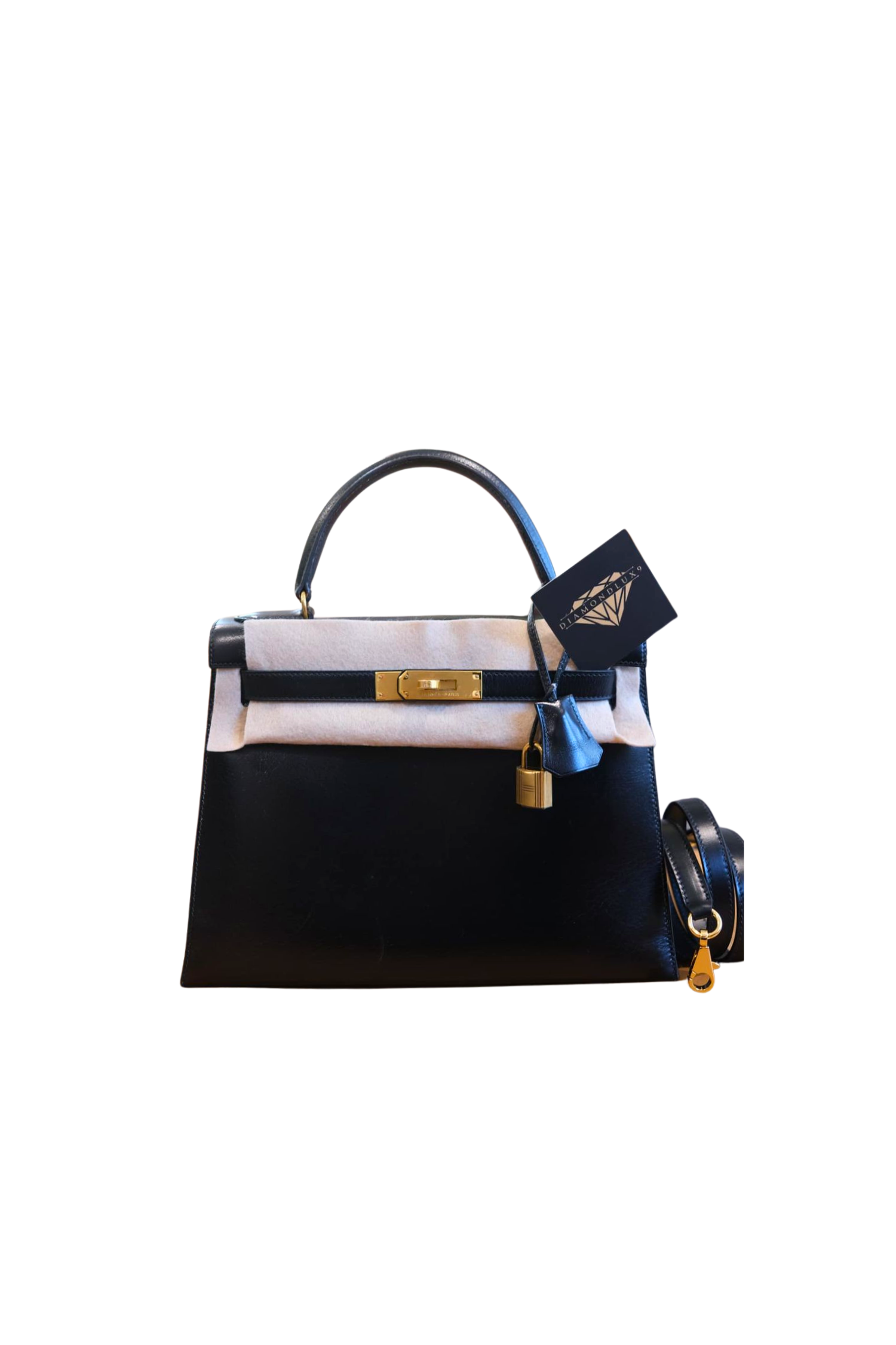 Kelly 28 Noir Gold Hardware Box Leather