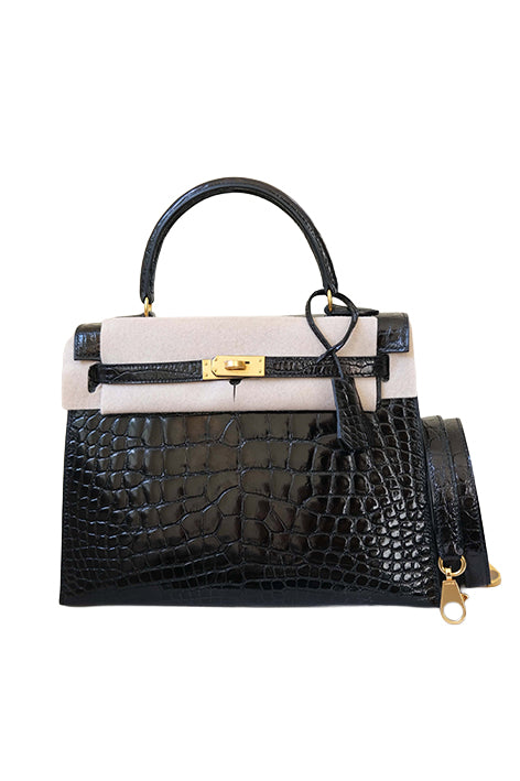 Kelly 25 Alligator Noir Gold Hardware