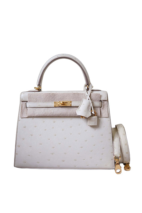 Kelly 25 Ostrich Beton Gold Hardware
