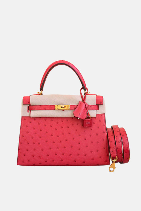 Kelly 25 Ostrich Rouge Vif Gold Hardware