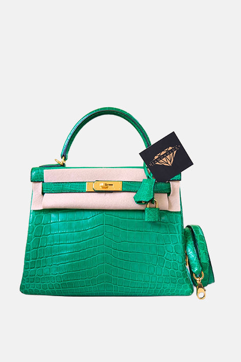Kelly 28 Croco Cactus Gold Hardware
