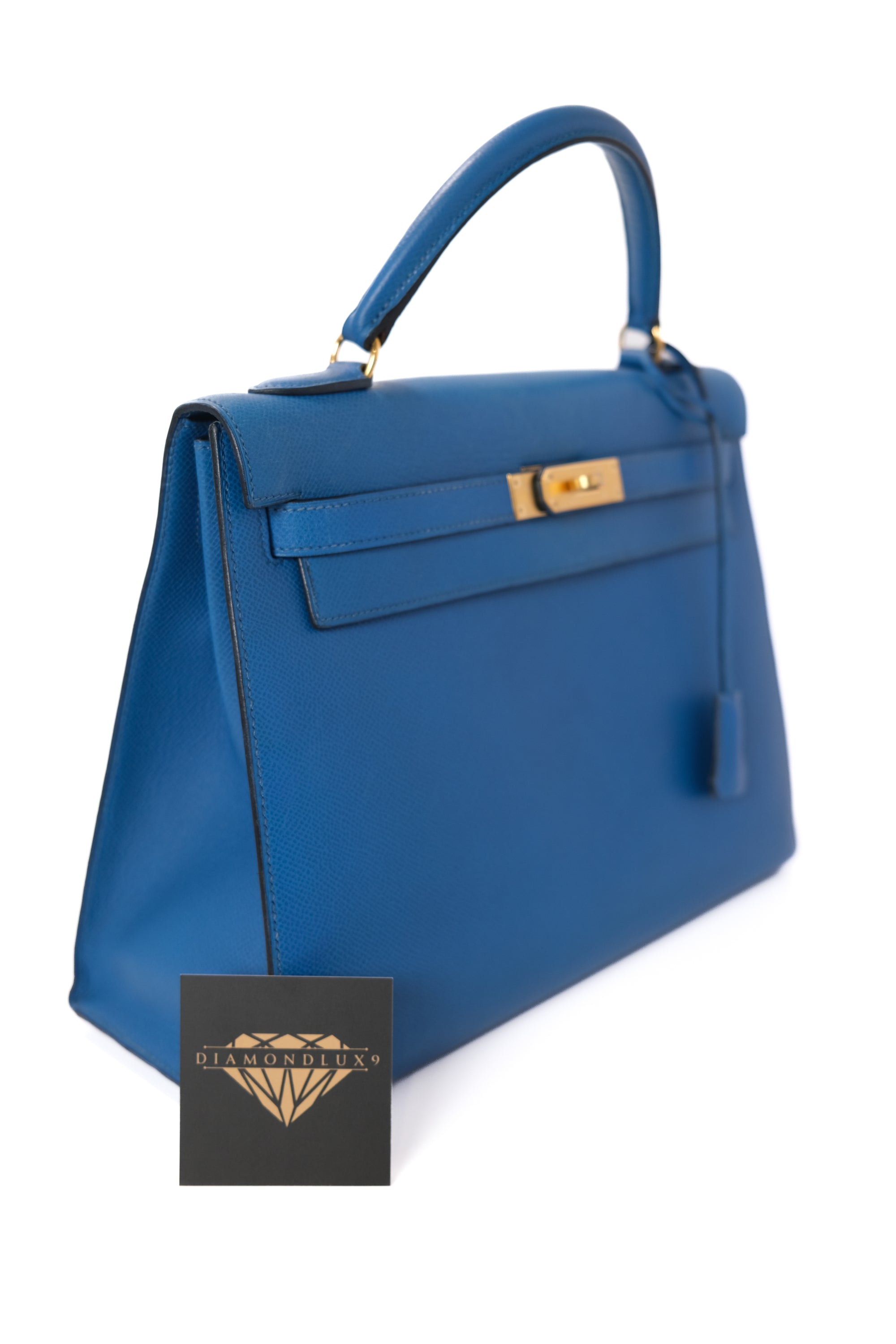 Kelly 32 Bleu France Gold Hardware Epsom