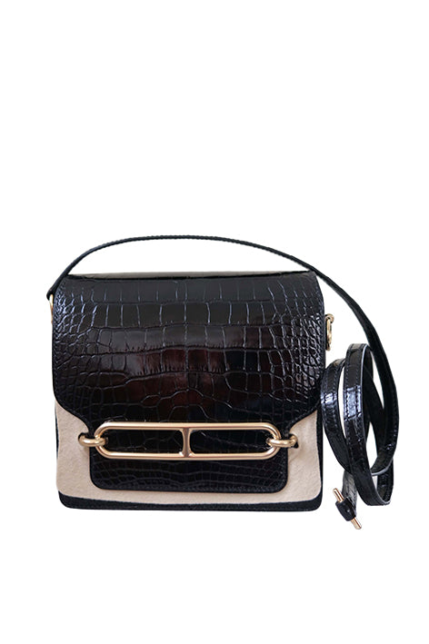 Mini Roulis Alligator Noir Champagne Hardware