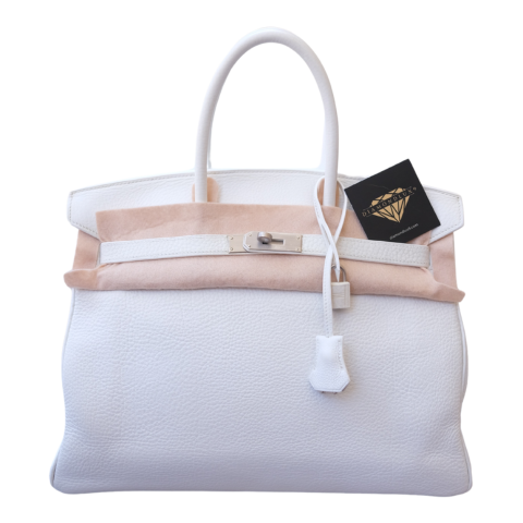 Birkin 35 Blanc Palladium Hardware Clemence □E