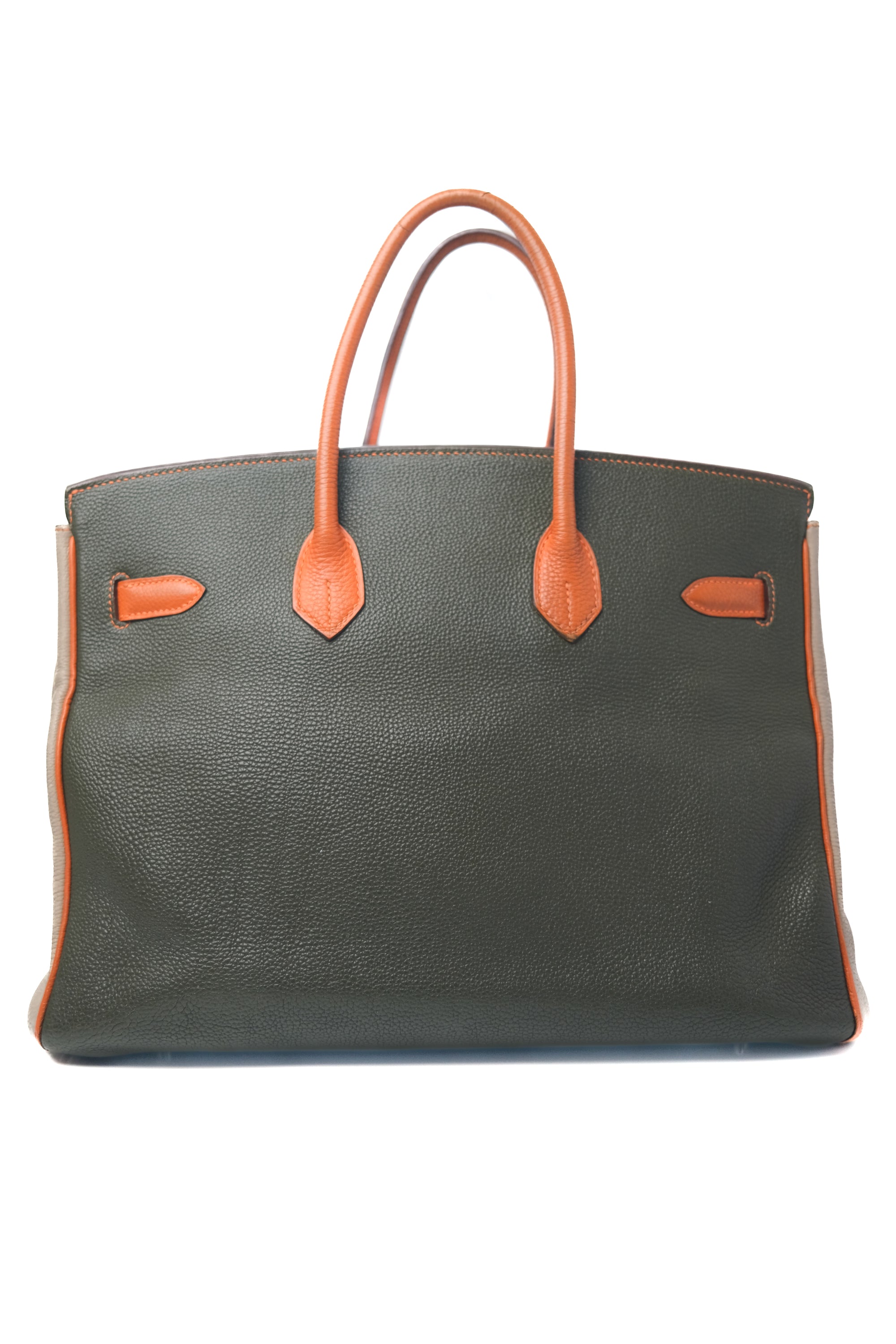 Birkin 35 Special Order (Gris T/ Vert Veronese/ Orange) Palladium Hardware Togo □M