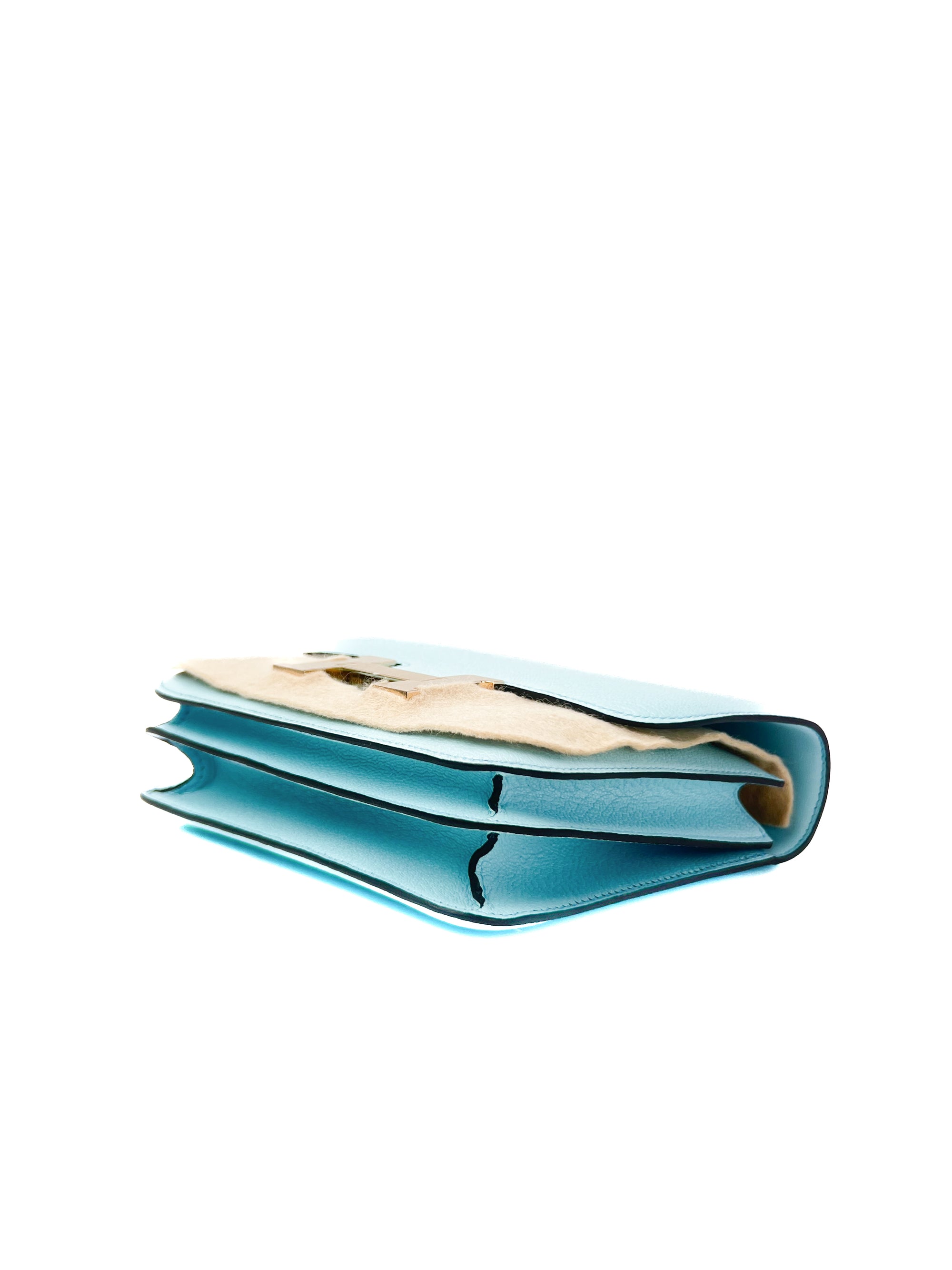 Constance 18 Mirror Bleu Zephyr Permabrass (Champagne) Hardware Chevre B