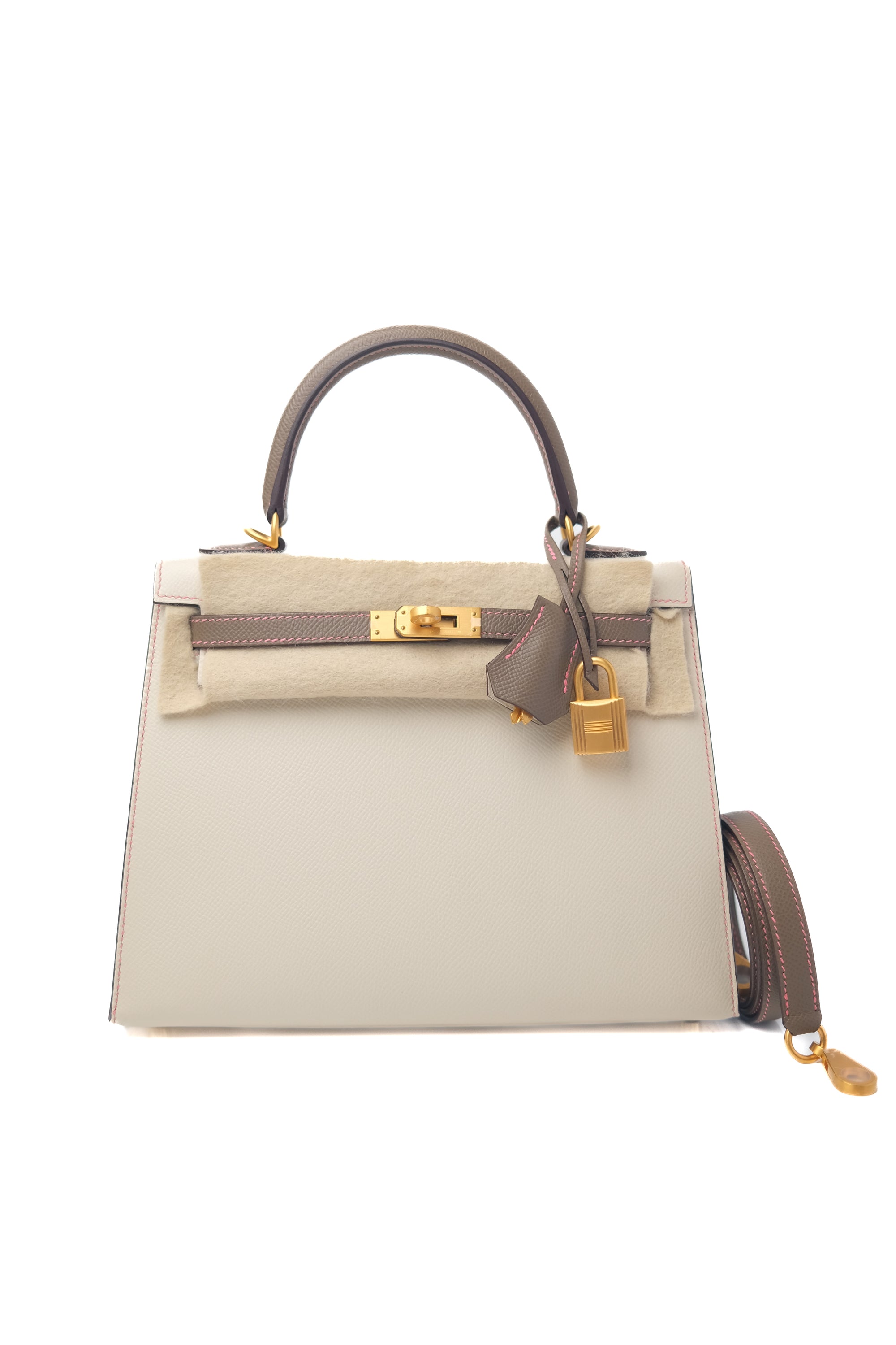 Kelly 25 Nata/Etoupe Brushed Gold Hardware Epsom D
