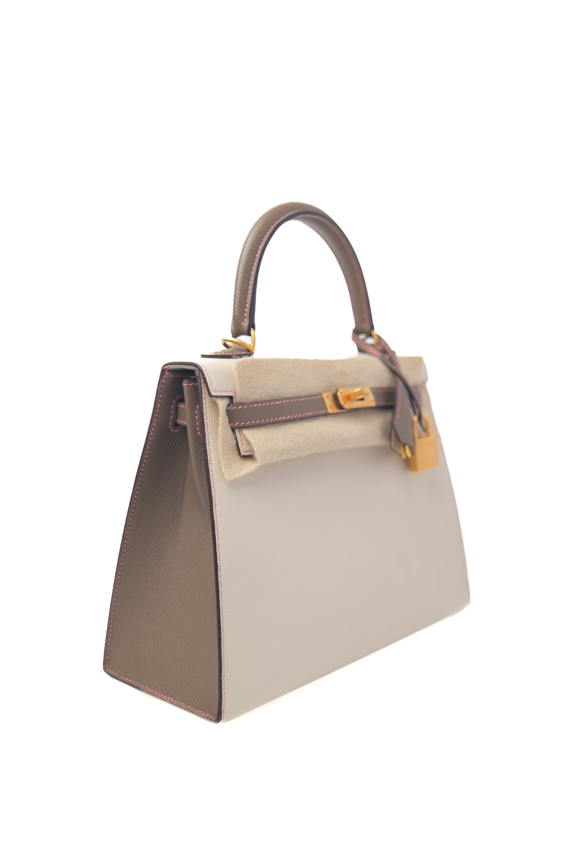 Kelly 25 Nata/Etoupe Brushed Gold Hardware Epsom D