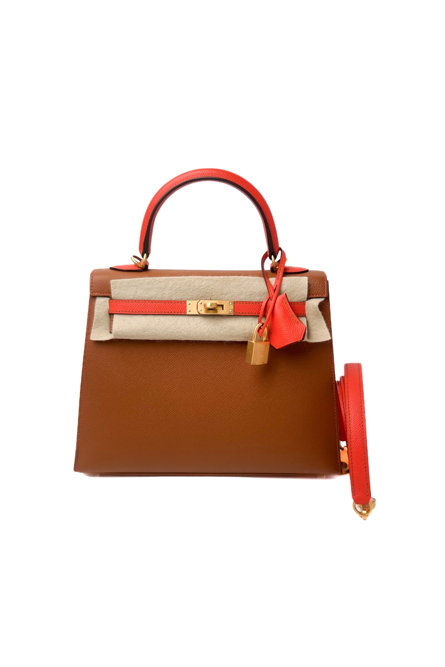 Kelly 25 HSS Gold / Orange Brushed Gold Hardware Epsom D