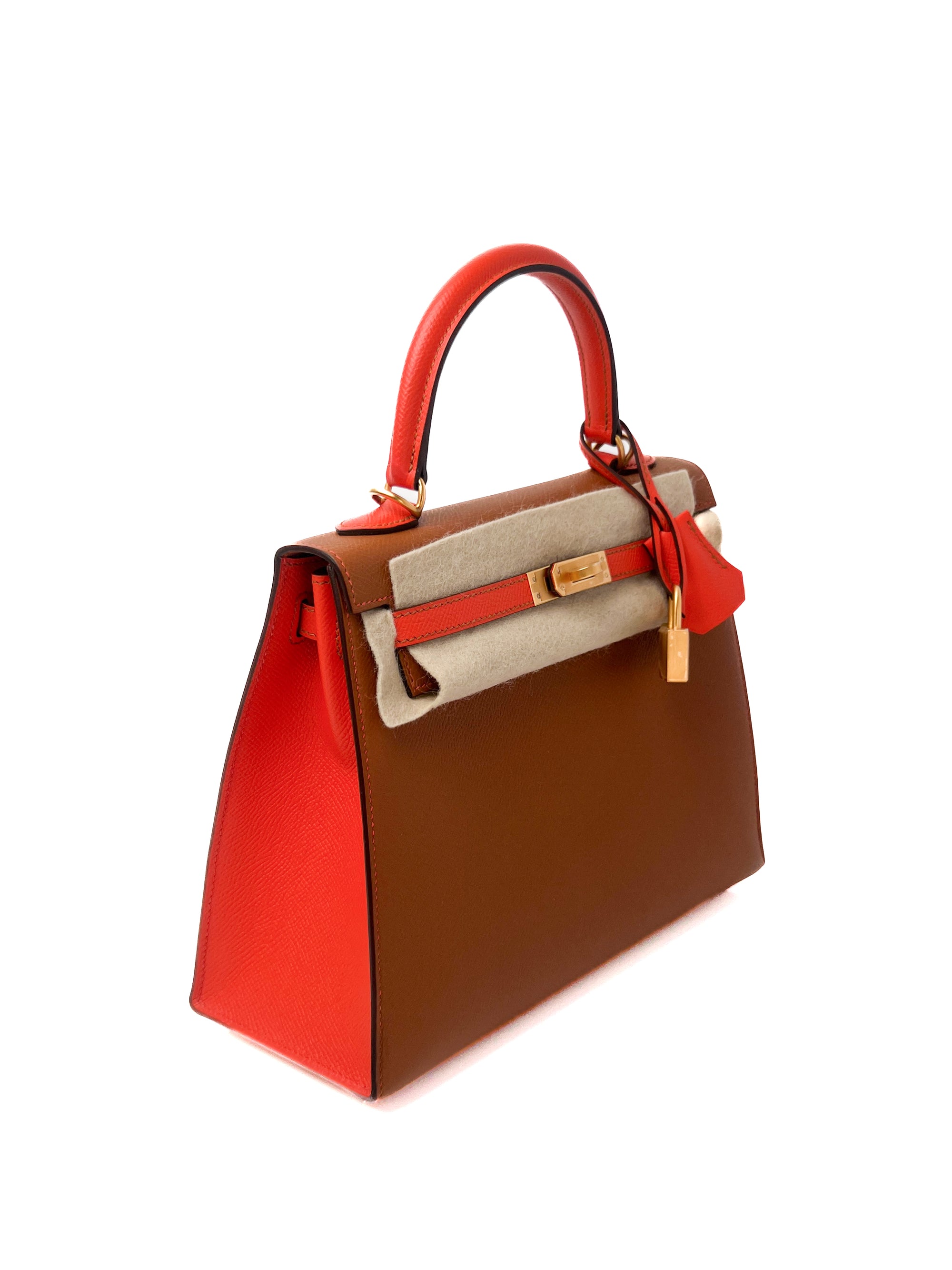 Kelly 25 HSS Gold / Orange Brushed Gold Hardware Epsom D